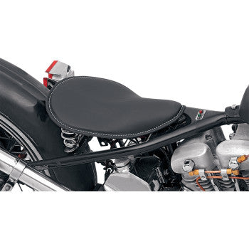 DRAG - SMALL LOW-PROFILE SPRING SOLO SEAT - BLACK LEATHER, WHITE STITCHING - CUSTOM & RIGID