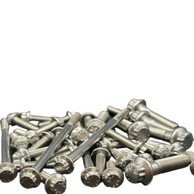 Close-up pile of ARP stainless steel bolts for Harley-Davidson motorcycles by Bamco, assorted lengths