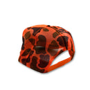 Orange and black patterned cap on a white background