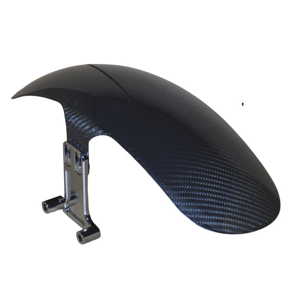3K twill carbon fiber motorcycle front fender with chrome mounting bracket