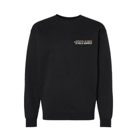 Black sweatshirt with 'Speed-Kings Cycle Supply' logo on a white background