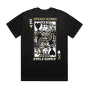 Black t-shirt with a King of Hearts design and 'Speed-Kings Cycle Supply' text on the back.