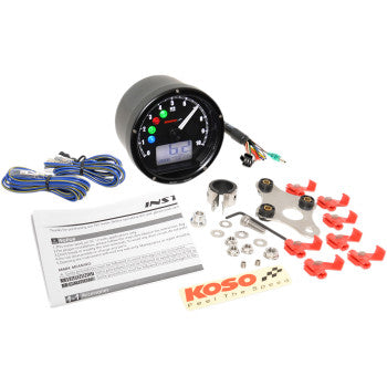 KOSO - TNT-01 ELECTRONIC SPEEDOMETER/ TACHOMETER - BLACK HOUSING & FACE