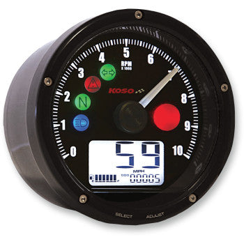 KOSO - TNT-01R UNIVERSAL ELECTRONIC SPEEDOMETER/ TACHMOETER - BLACK CASING/ FACE