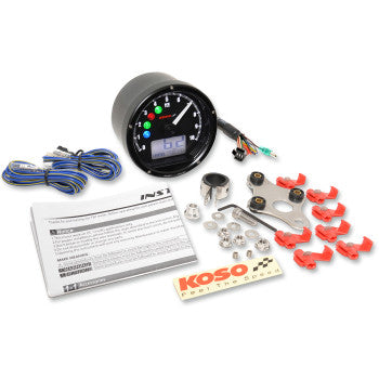 KOSO - TNT-01R UNIVERSAL ELECTRONIC SPEEDOMETER/ TACHMOETER - BLACK CASING/ FACE