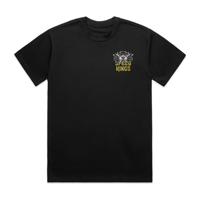Black t-shirt with 'Speed Kings' logo on a white background