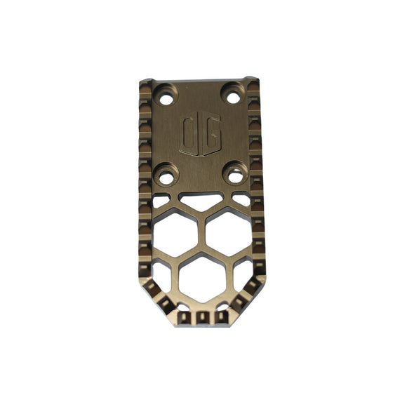 V3 Mini bronze motorcycle foot peg with honeycomb cutouts