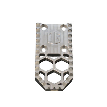 V3 Mini CNC-machined aluminum motorcycle foot peg gripper with honeycomb cutouts, silver