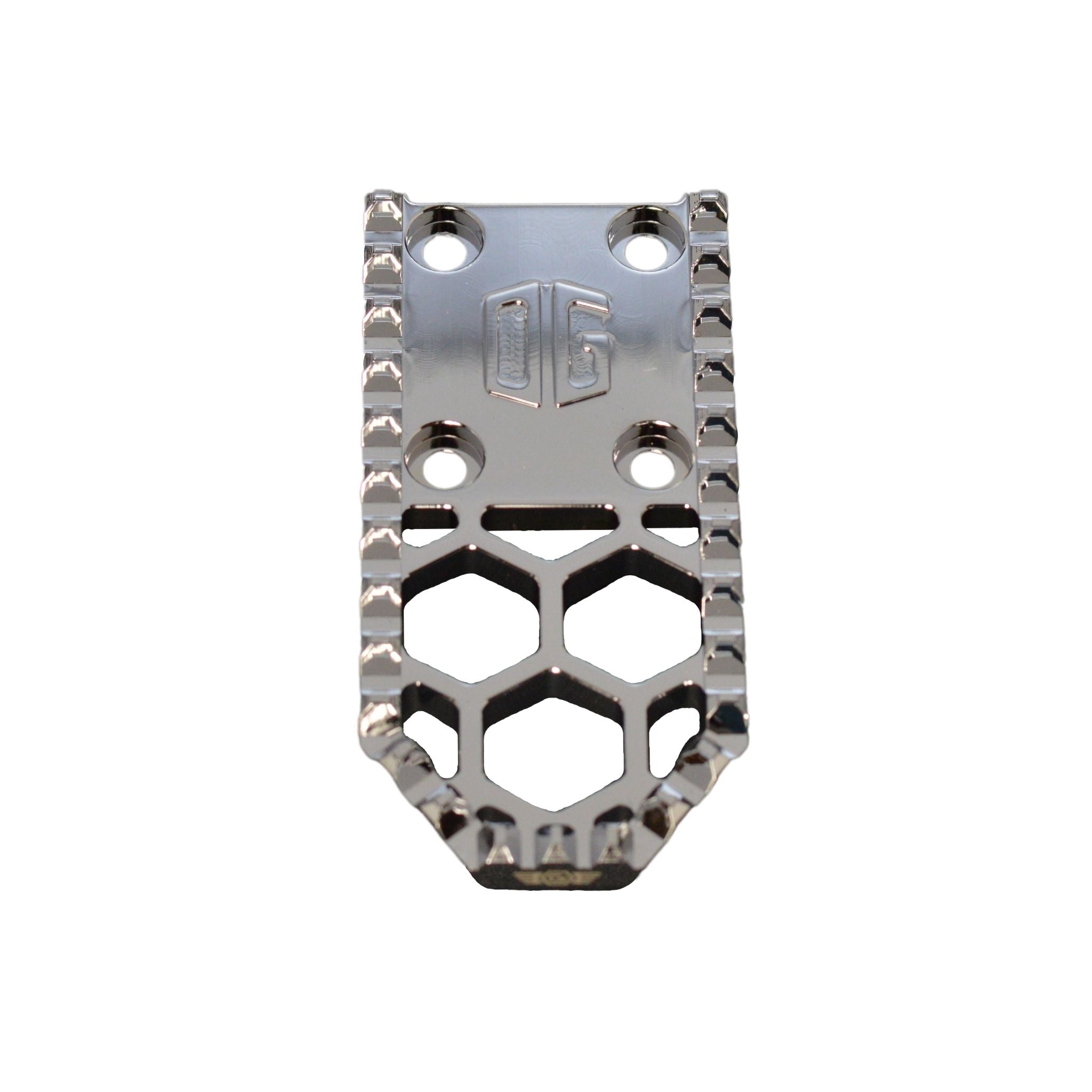 V3 Mini chrome motorcycle foot peg gripper with honeycomb cutouts