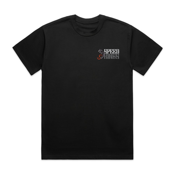 Black t-shirt with a viper head and speed kings text on the chest against a white background