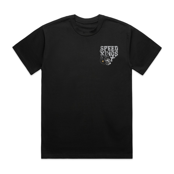 Black t-shirt with 'Speed Kings' logo on a white background
