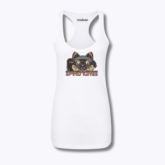Speed-Kings Women's Lucky Cat Racerback Tank Top White