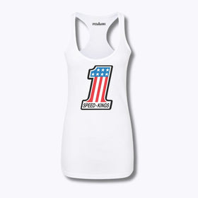 Speed-Kings Women's Number One Racerback Tank Top White
