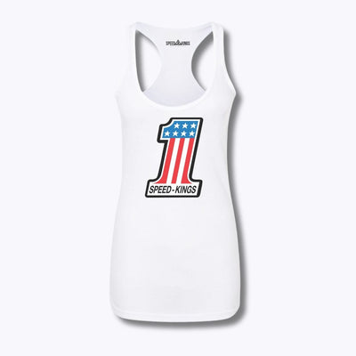 Speed-Kings Women's Number One Racerback Tank Top White