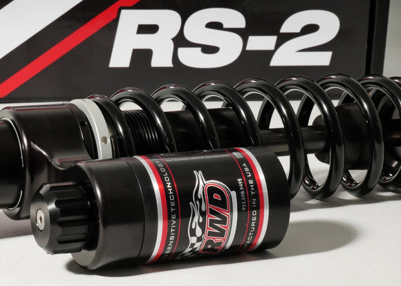 RWD V-Twin RS-2 rear shock absorber for Sportster with black coil spring and remote reservoir