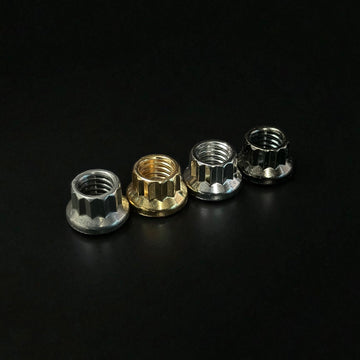 ARP stainless steel serrated flange nuts for Harley-Davidson by Bamco, set of four finishes: silver, gold, chrome, black