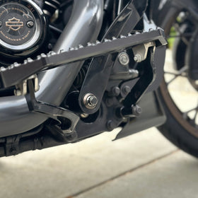Close-up of BAMCO ARP stainless bolts installed on a Harley-Davidson Bagger, Bagger Brake Arm ARP Nut Kit