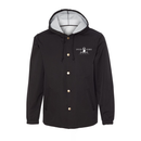 Waterproof Coaches Black hooded jacket with Speed Kings logo on a white background