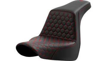 SADDLEMEN STEP-UP SEAT - HONEYCOMB - RED STITCHING - FXLR-ST '18-'24