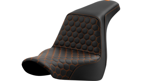 SADDLEMEN STEP-UP SEAT - HONEYCOMB - ORANGE STITCHING - FXLR-ST '18-'24