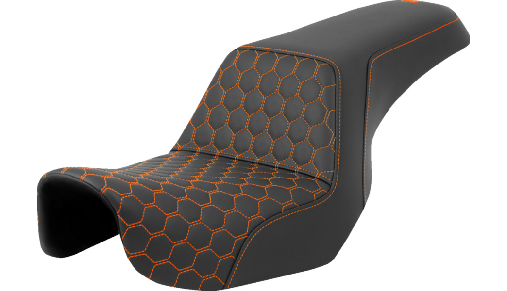 SADDLEMEN STEP-UP SEAT - HONEYCOMB - ORANGE STITCHING - DYNA '06-'17