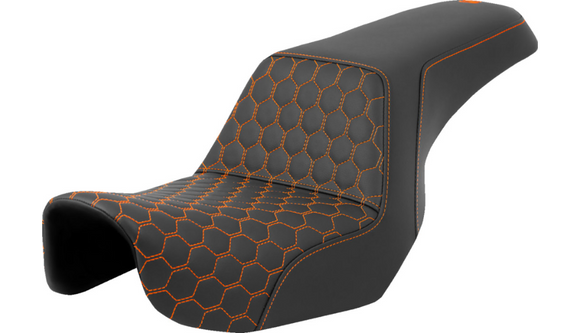 SADDLEMEN STEP-UP SEAT - HONEYCOMB - ORANGE STITCHING - DYNA '06-'17