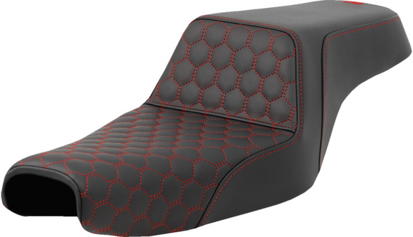 SADDLEMEN STEP-UP SEAT - HONEYCOMB - RED STITCHING - 3.3 GAL TANK - SPORTSTER '04-'22