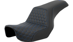 SADDLEMEN STEP-UP SEAT - HONEYCOMB - BLUE STITCHING - DYNA '06-'17