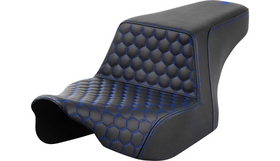 SADDLEMEN STEP-UP SEAT - FRONT HONEYCOMB - BLUE STITCHING - FL '23-'24