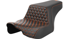 SADDLEMEN STEP-UP SEAT - FRONT HONEYCOMB - ORANGE STITCHING - FL '23-'24