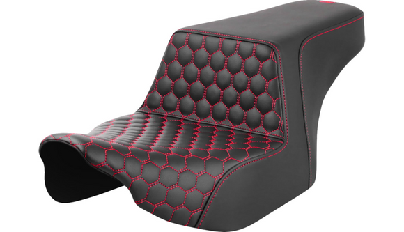 SADDLEMEN STEP-UP SEAT - FRONT HONEYCOMB - RED STITCHING - FL '23-'24