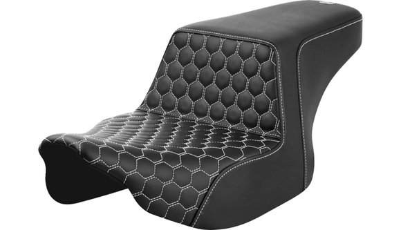 SADDLEMEN STEP-UP SEAT - FRONT HONEYCOMB - WHITE STITCHING - FL '23-'24