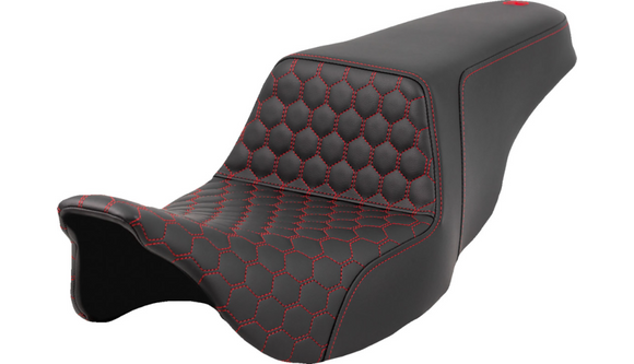SADDLEMEN STEP-UP SEAT - HONEYCOMB - RED STITCHING - FL '08-'23
