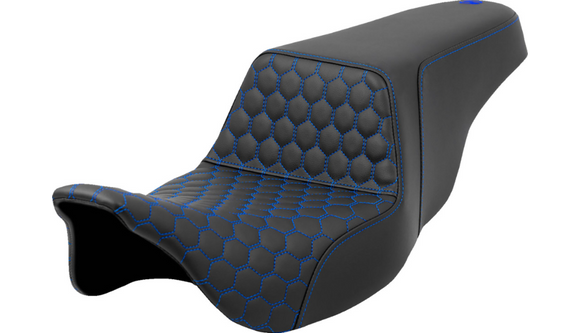 SADDLEMEN STEP-UP SEAT - HONEYCOMB - BLUE STITCHING - FL '08-'23