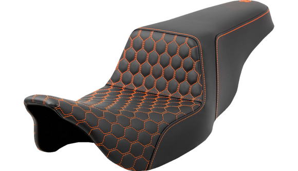 SADDLEMEN STEP-UP SEAT - HONEYCOMB - ORANGE STITCHING - FL '08-'23