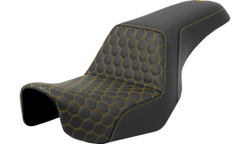 SADDLEMEN STEP-UP SEAT - HONEYCOMB - GOLD STITCHING - DYNA '06-'17