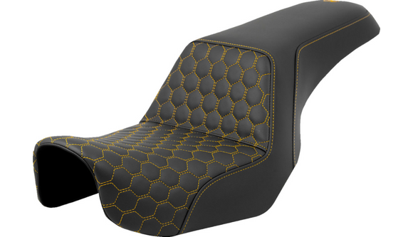 SADDLEMEN STEP-UP SEAT - HONEYCOMB - GOLD STITCHING - DYNA '06-'17