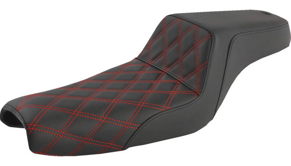 SADDLEMEN - STEP UP SEAT - 3.3 GALLON TANK - BLACK, RED LATTICE STITCH - '04-16 XL