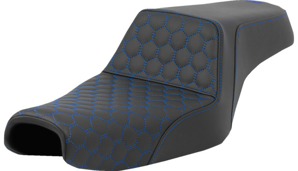SADDLEMEN STEP-UP SEAT - HONEYCOMB - BLUE STITCHING - 3.3 GAL TANK - SPORTSTER '04-'22