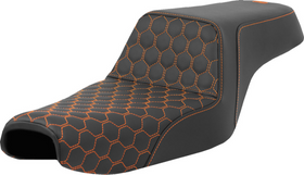 SADDLEMEN STEP-UP SEAT - HONEYCOMB - ORANGE STITCHING - 3.3 GAL TANK - SPORTSTER '04-'22