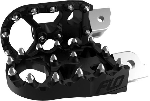 Black Flo Motorsports MX style motorcycle foot pegs with replaceable cleats
