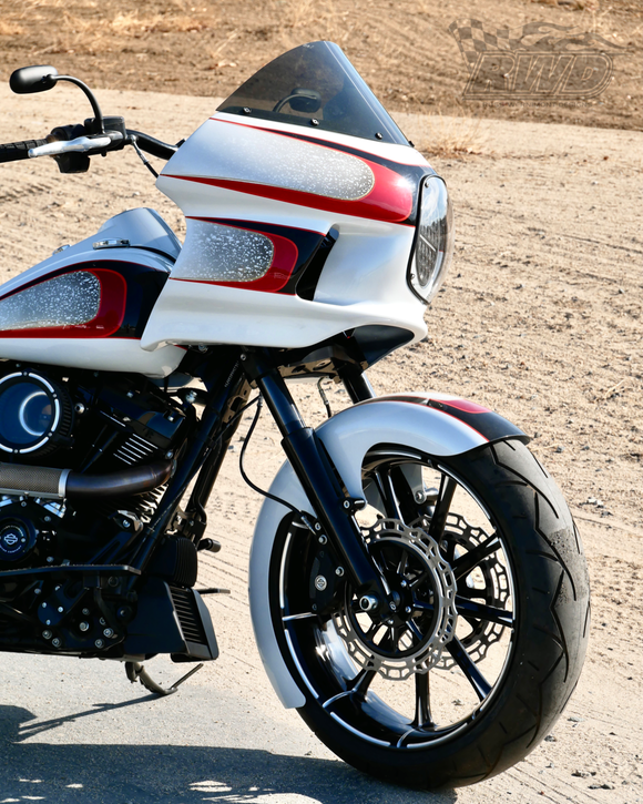 RWD V-Twin FXR fairing (fairing-only) white front motorcycle fairing with windshield and red silver-flake graphics