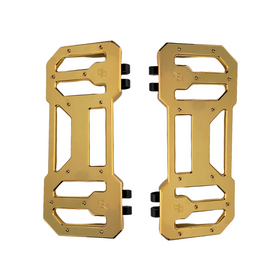 Pair of gold Pro Board V1 12-inch CNC-machined billet 6061 aluminum motorcycle floorboards with set-screw traction pins