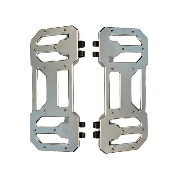 Pro Board V1 12-inch CNC machined billet aluminum chrome motorcycle floorboards pair with set-screw traction pins