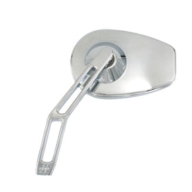 Pro-One Performance chrome billet motorcycle mirror with Micro OEM head (4.5 x 3 in) and V2 cut-out stem