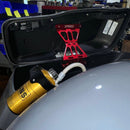 Speed by Design Billet Saddlebag Lid Tethers for Harley Davidson Touring Motorcycles in Red installed