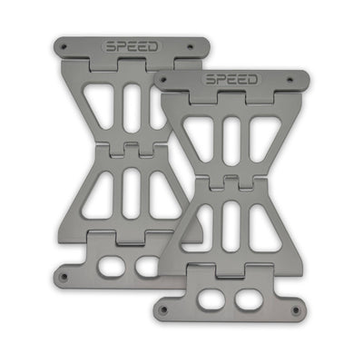 Grey - Lightweight composite No Drama Lid Stoppers for Harley Touring models. Strong, secure support for 2014–2023 non-CVO and all 2024+ bikes.