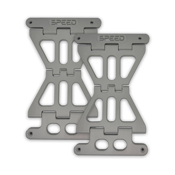 Grey - Lightweight composite No Drama Lid Stoppers for Harley Touring models. Strong, secure support for 2014–2023 non-CVO and all 2024+ bikes.