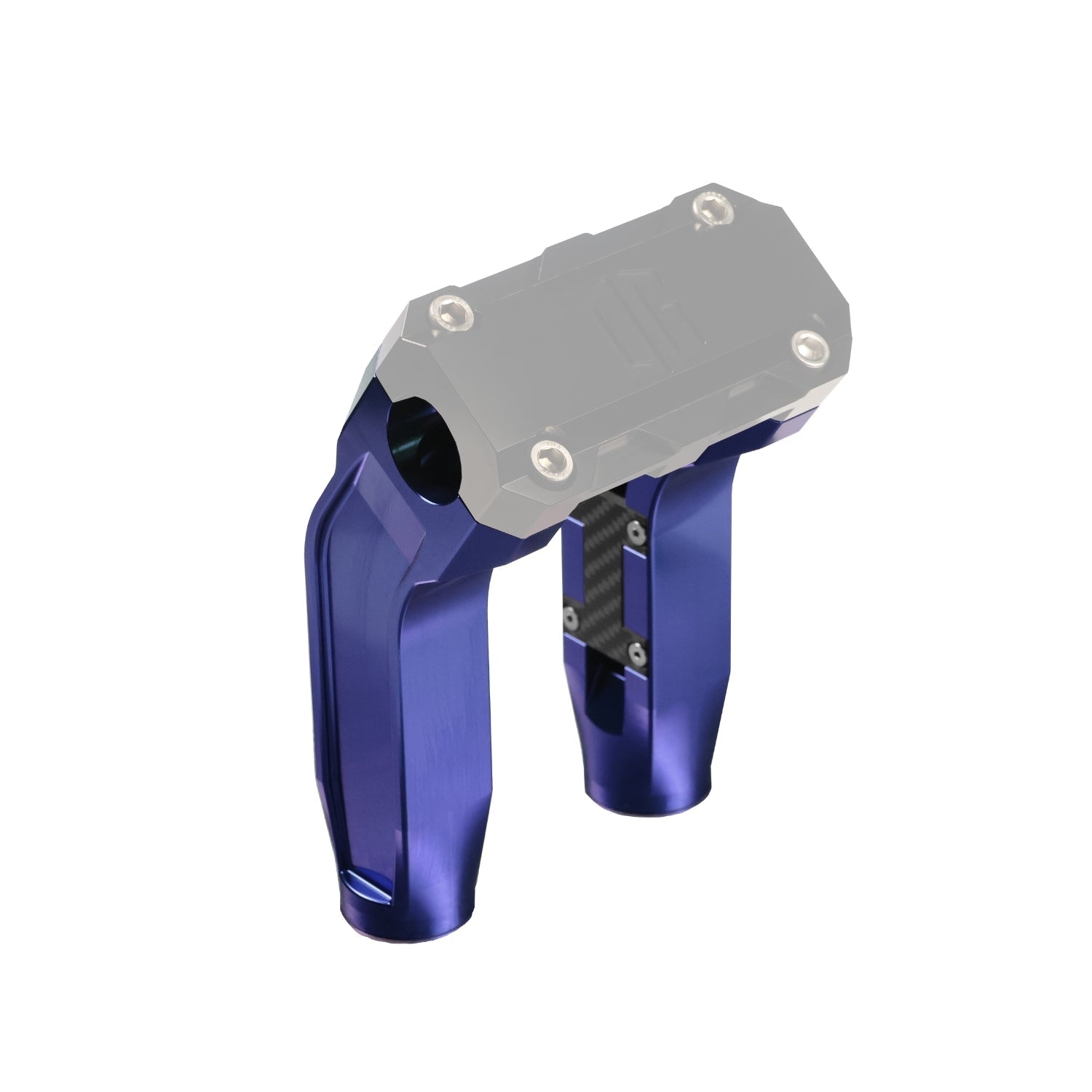 Blue 6.5-inch pull-back handlebar riser legs, anodized aluminum