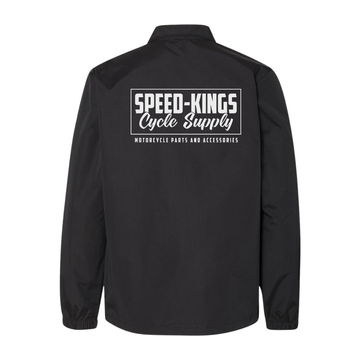 Black jacket with 'Speed-Kings Cycle Supply' logo on the back against a white background